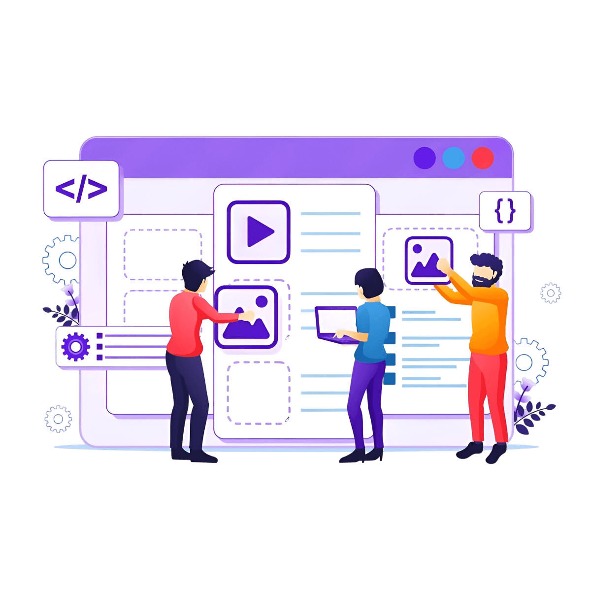 Website creation and integration showing connected platforms and CRM systems
